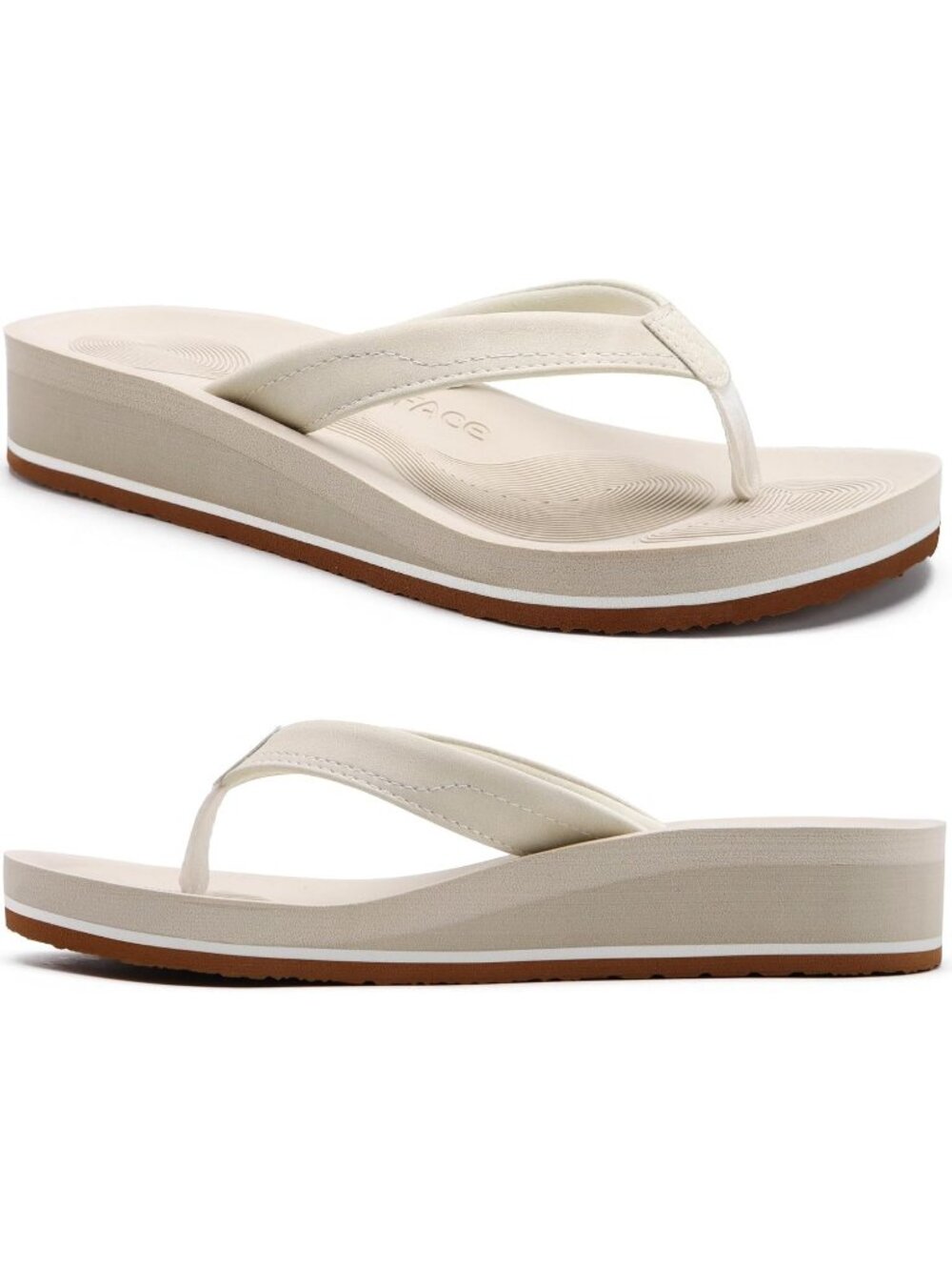 Women's Beige White Comfortable Flip Flops Platform Thong Sandals For Beach